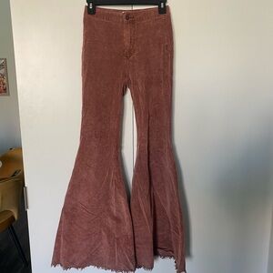 Free People High-Waist Corduroy Flared Pants - Dusty Rose